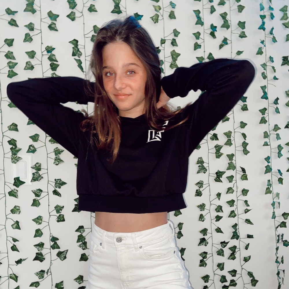 LF black cropped hoddie design on sleeves